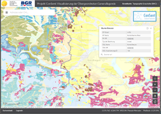 The map application with the digital geological map of southern Germany based on a higher-level lithostratigraphic general legend with uniform term assignments